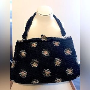 Vintage Pretty Beaded Black Purse